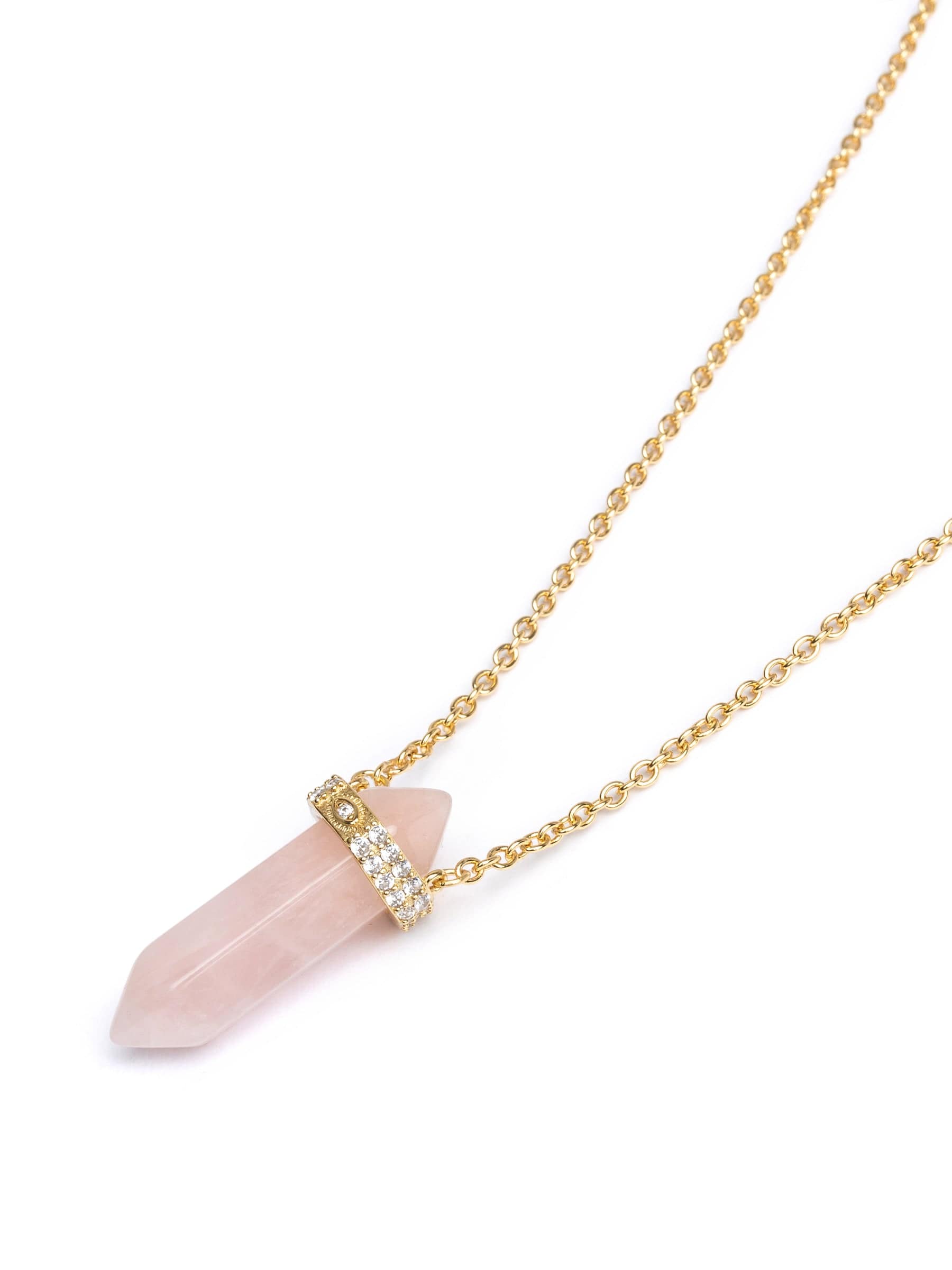 Nialaya Sterling Silver Rose Quartz Crystal Necklace With Engraved Evil Eye Detail
