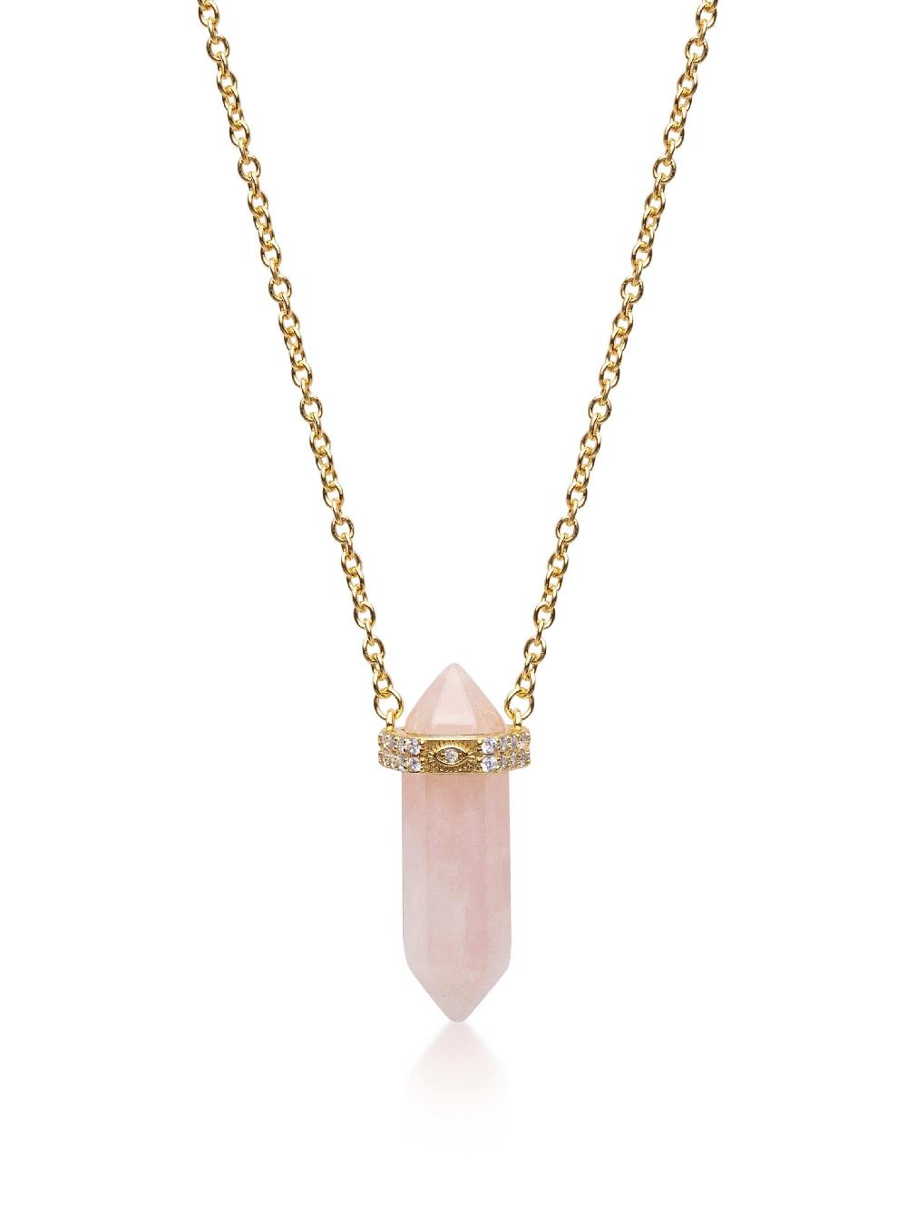 nialaya Sterling Silver Rose Quartz Crystal Necklace with Engraved Evil Eye Detail