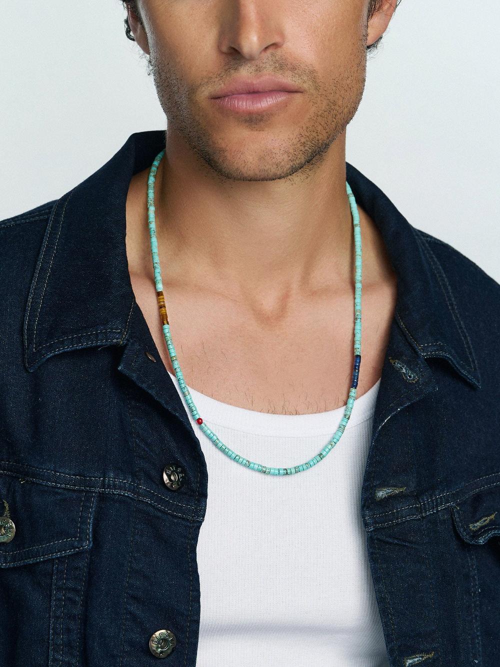 Nialaya Turquoise Heishi Necklace With Tiger Eye And Blue Lapis