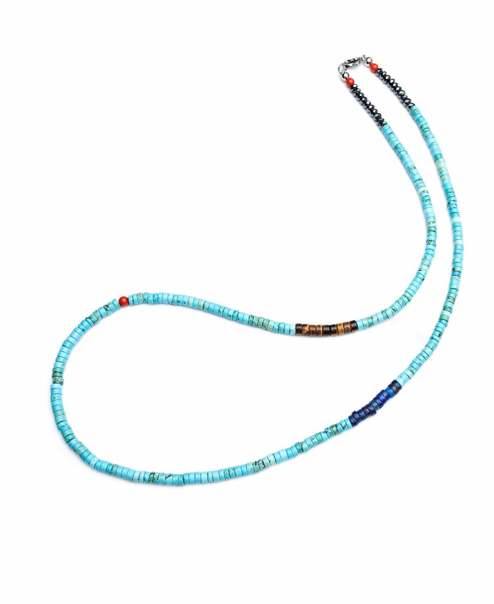 Nialaya Turquoise Heishi Necklace With Tiger Eye And Blue Lapis