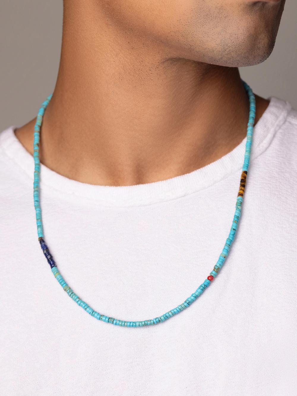 Nialaya Turquoise Heishi Necklace With Tiger Eye And Blue Lapis