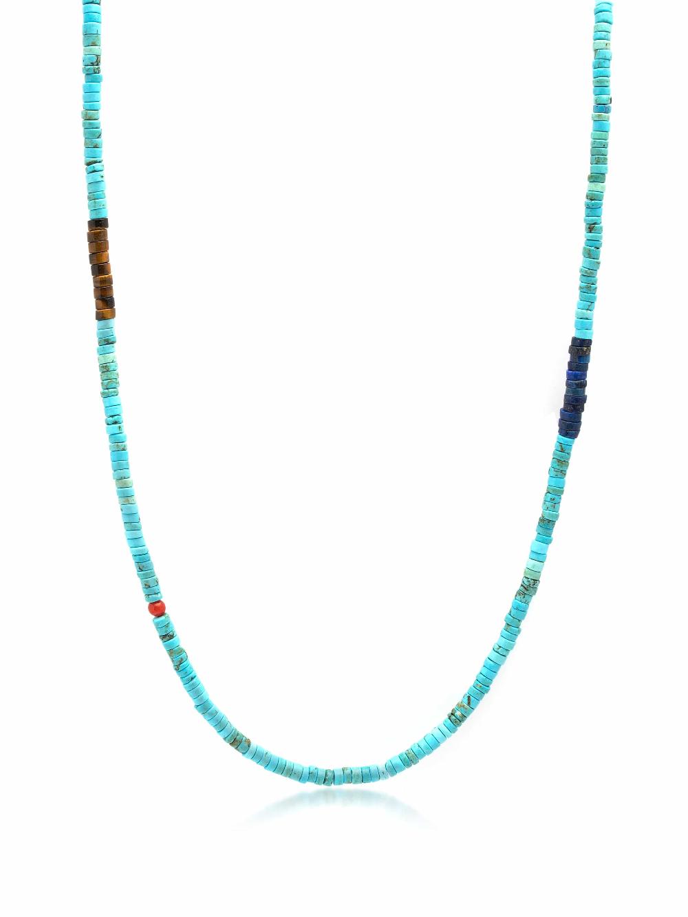 nialaya Turquoise Heishi Necklace with Tiger Eye and Blue Lapis