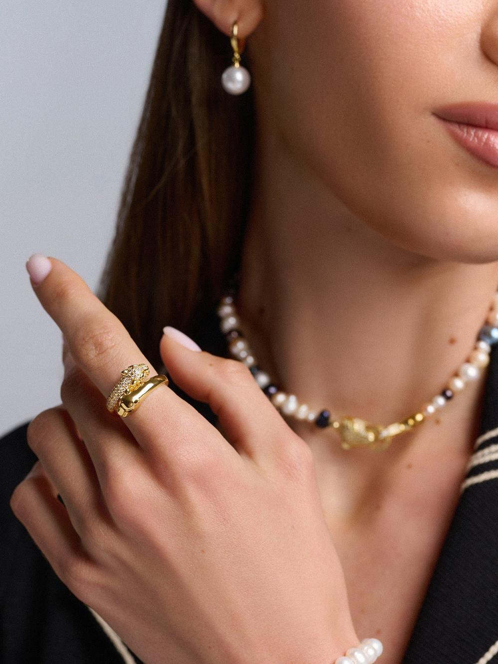 Nialaya Twisted Sterling Silver Panther Ring In Gold