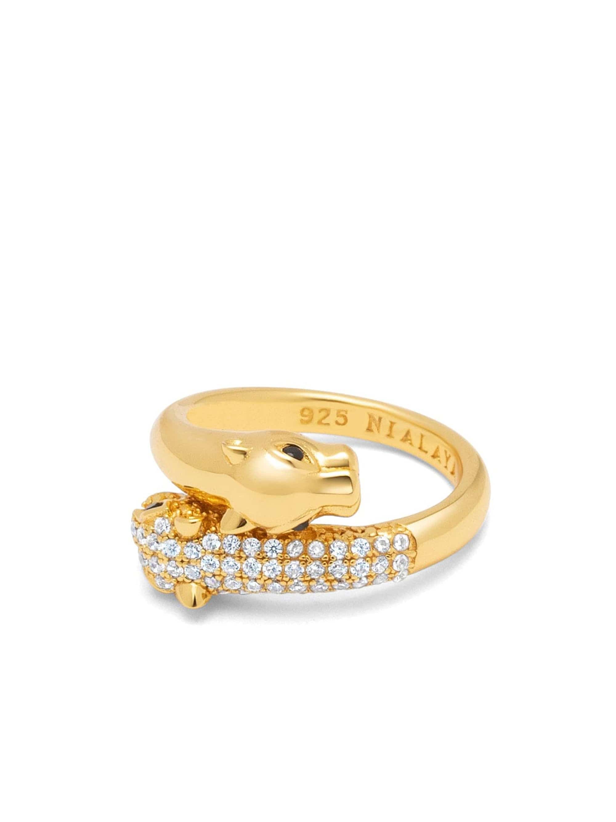nialaya Twisted Sterling Silver Panther Ring in Gold