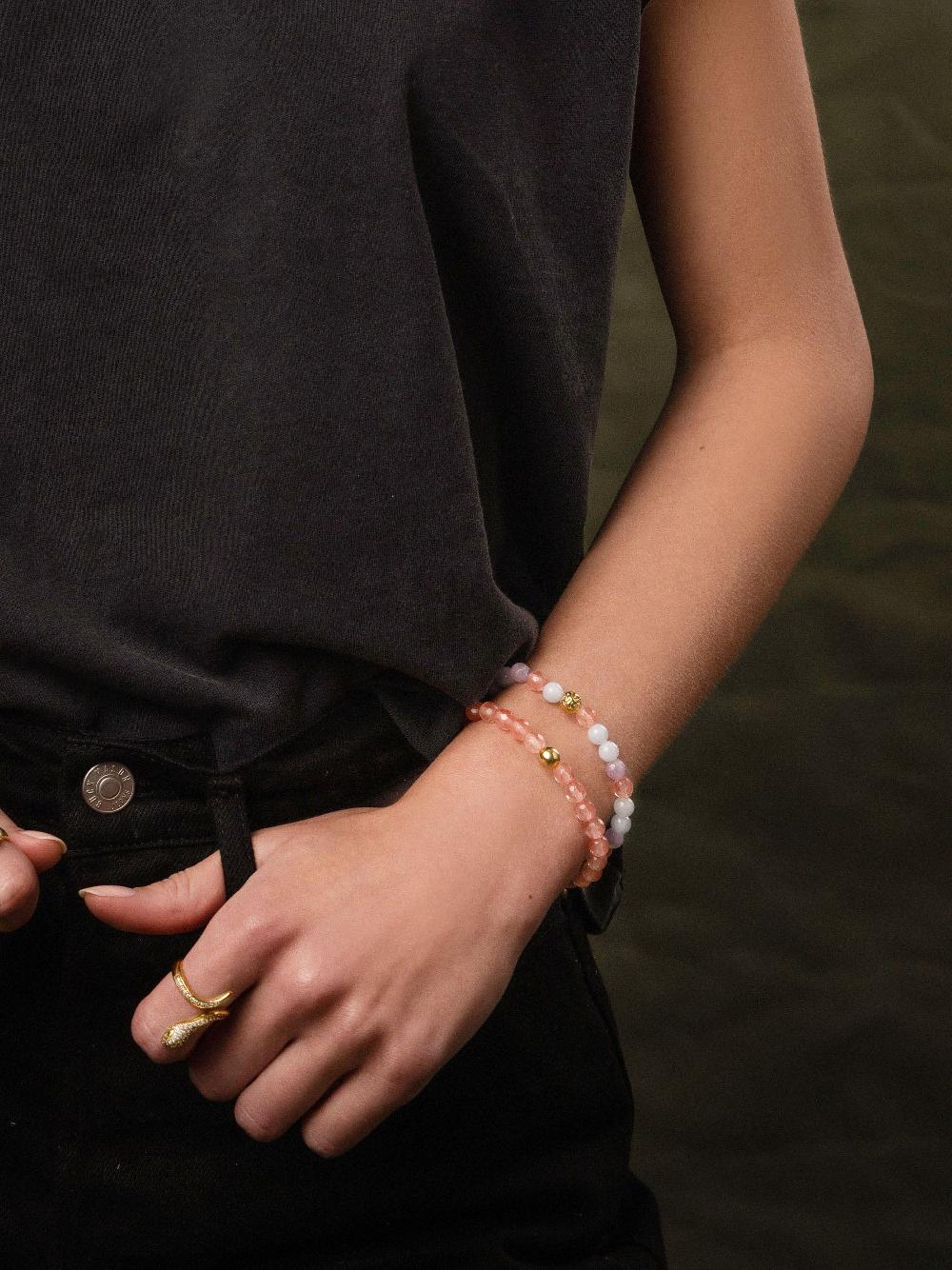 Nialaya Women's Wristband With Cherry Quartz Amethyst Lavender And Aquamarine