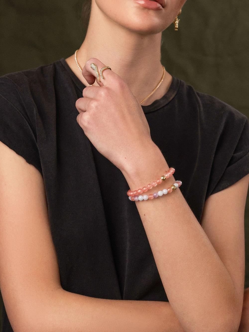 Nialaya Women's Wristband With Cherry Quartz Amethyst Lavender And Aquamarine