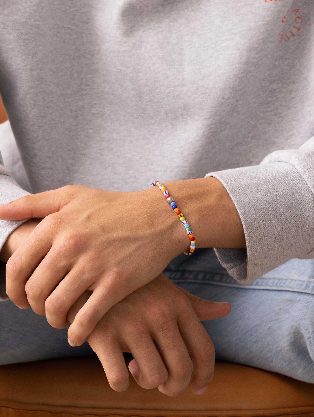 Nialaya Wristband With Assorted Vintage Trifocal Beads And Silver
