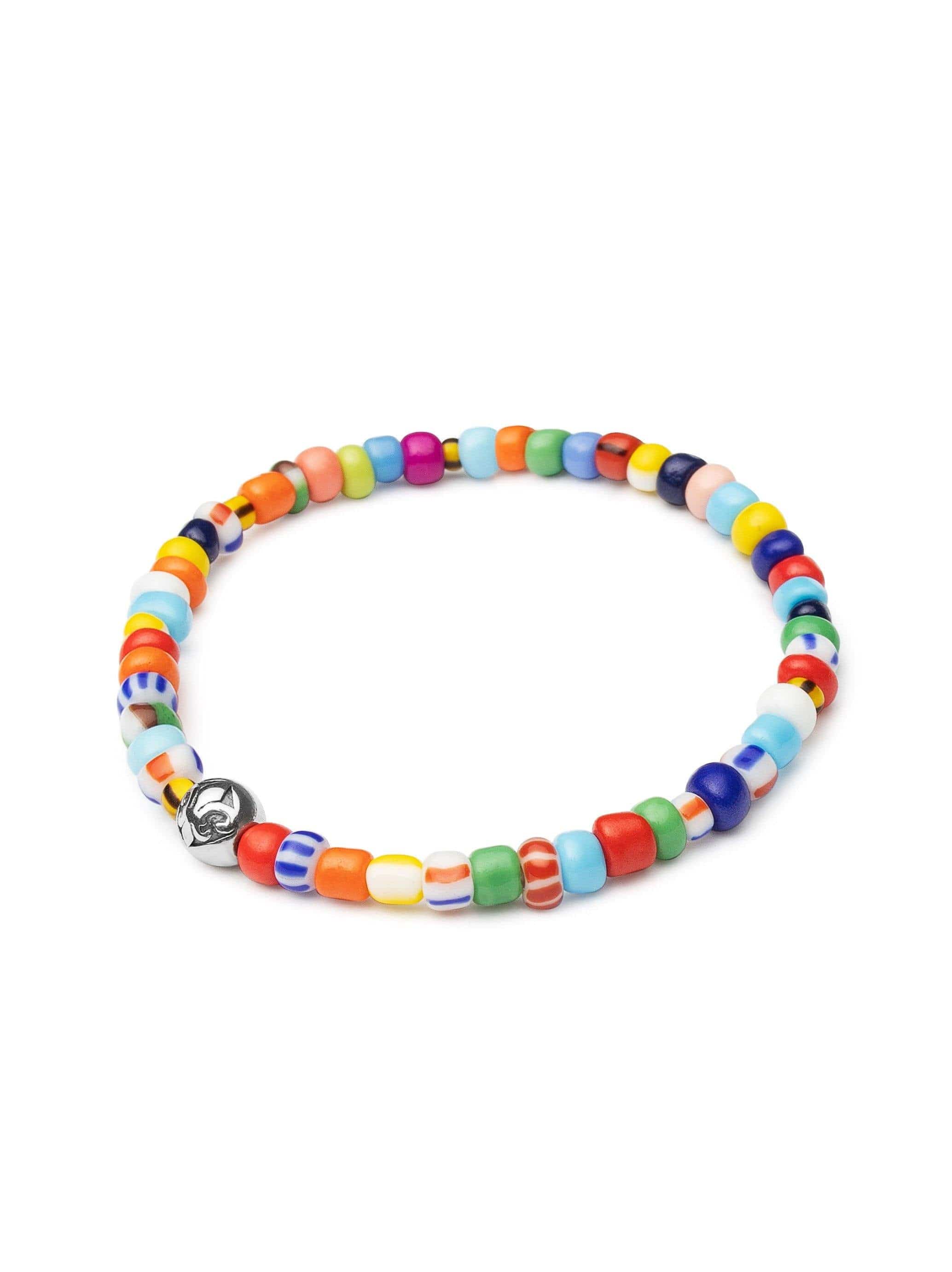 Nialaya Wristband With Assorted Vintage Trifocal Beads And Silver