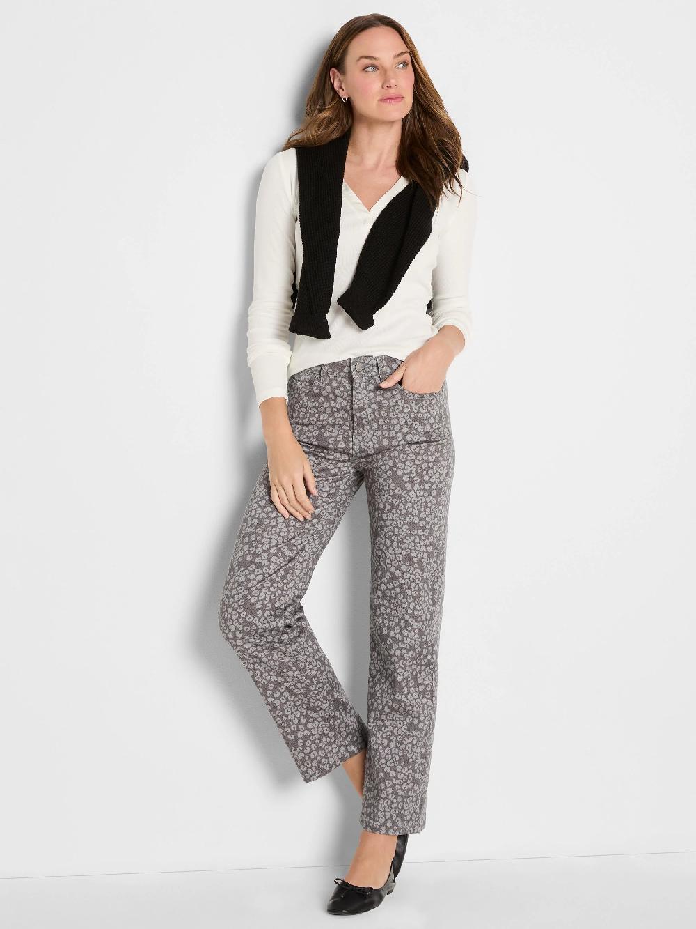 Nic Zoe 28" Leopard Print Recess Straight Ankle Jeans