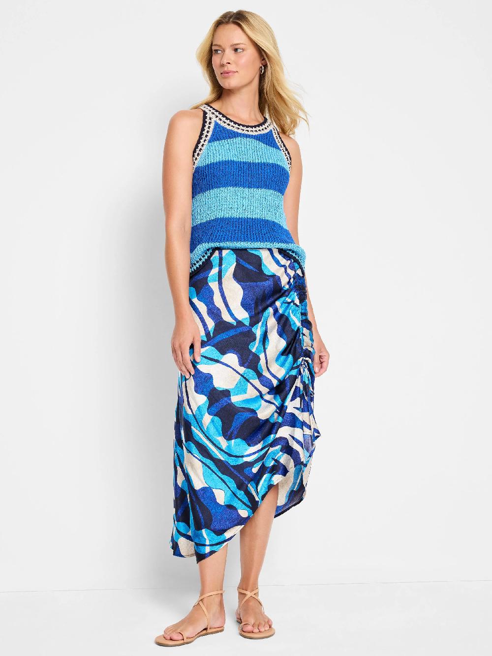 Nic Zoe Aqua Surf Side Ruche Skirt