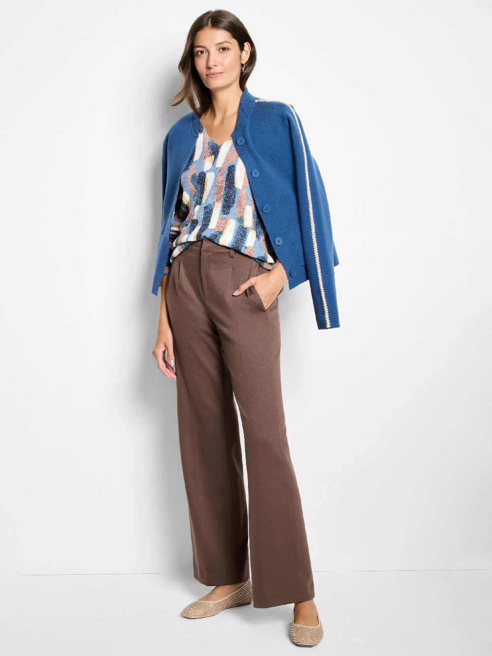 Nic Zoe Brushstrokes Waffle V-Neck Sweater