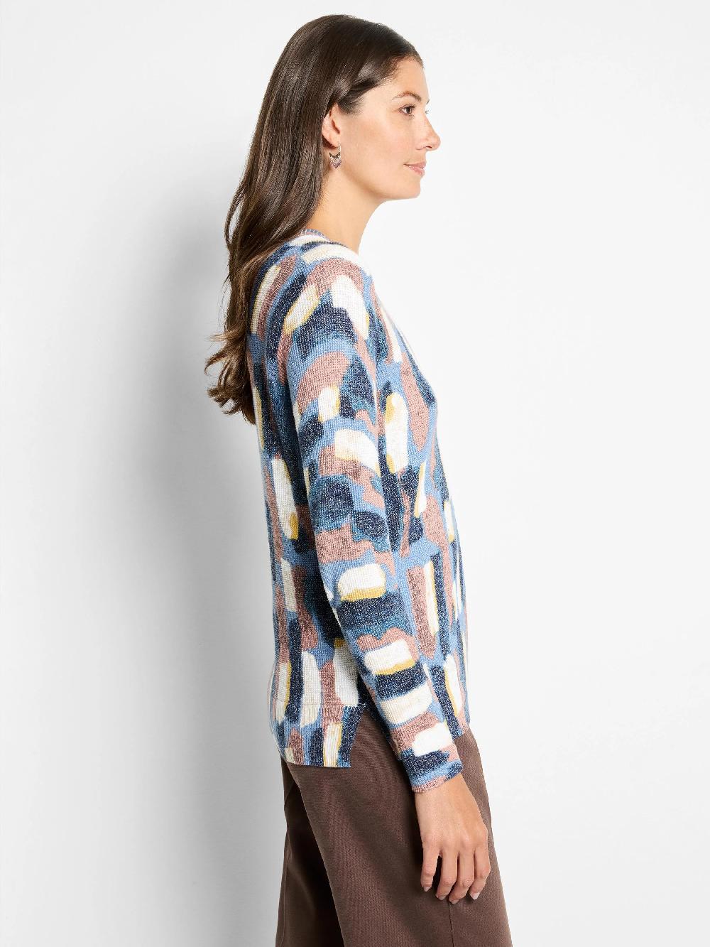 Nic Zoe Brushstrokes Waffle V-Neck Sweater