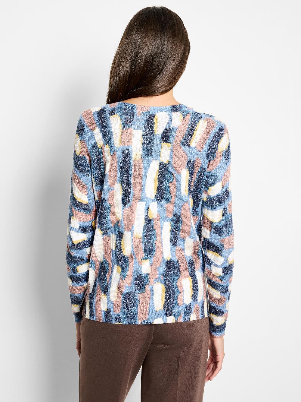 Nic Zoe Brushstrokes Waffle V-Neck Sweater