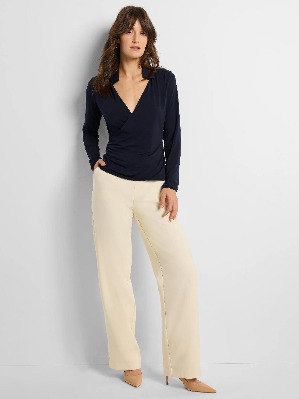 Nic Zoe Collared Knit Wrap Top