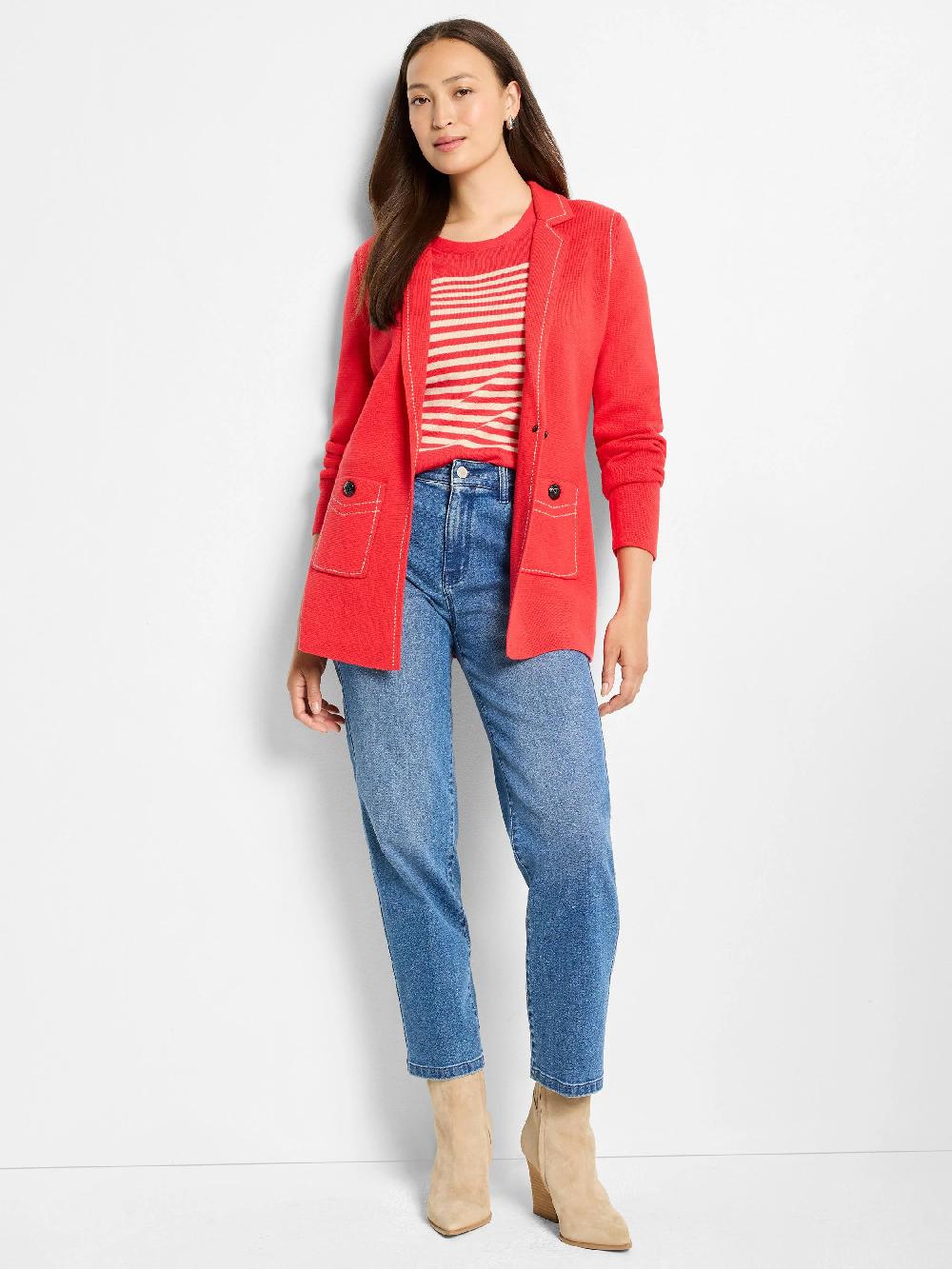 Nic Zoe Contrast Stitch Elegant Knit Blazer
