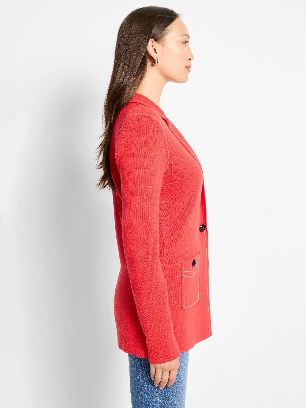 Nic Zoe Contrast Stitch Elegant Knit Blazer