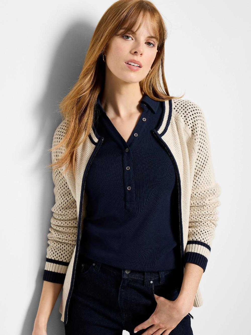 nic zoe Cotton Mesh Zipped Up Cardigan