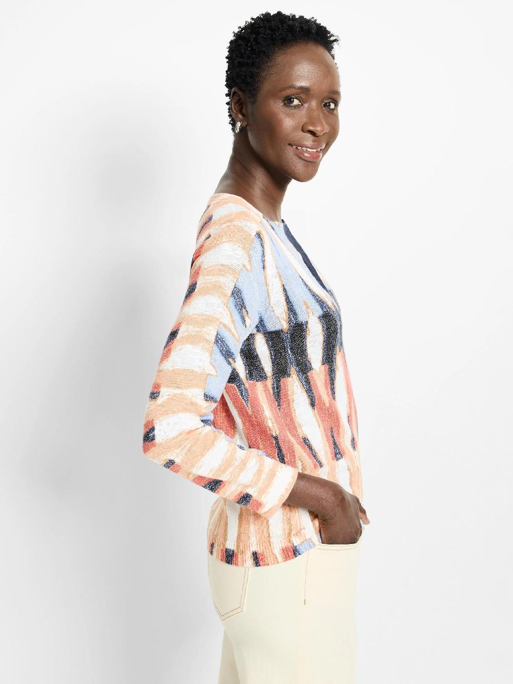 Nic Zoe Criss Cross Cotton Slub Sweater