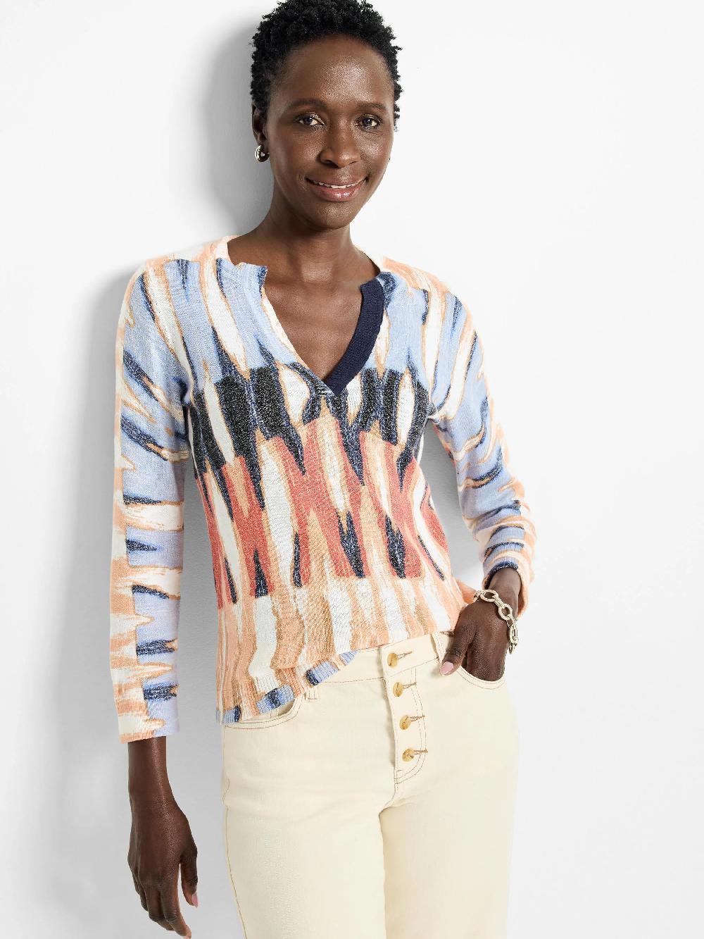 nic zoe Criss Cross Cotton Slub Sweater