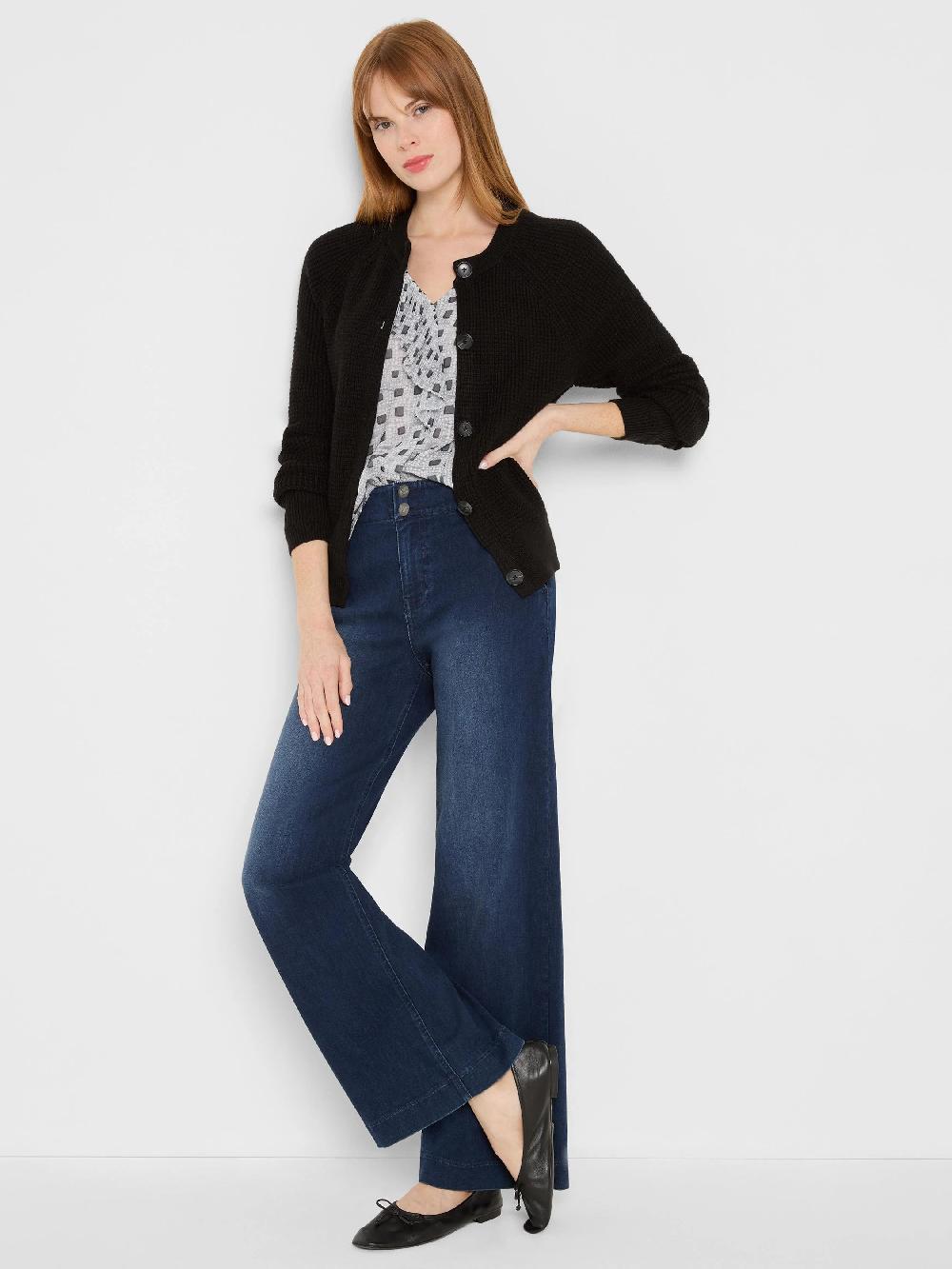 Nic Zoe Dotty Squares Ruffle Top