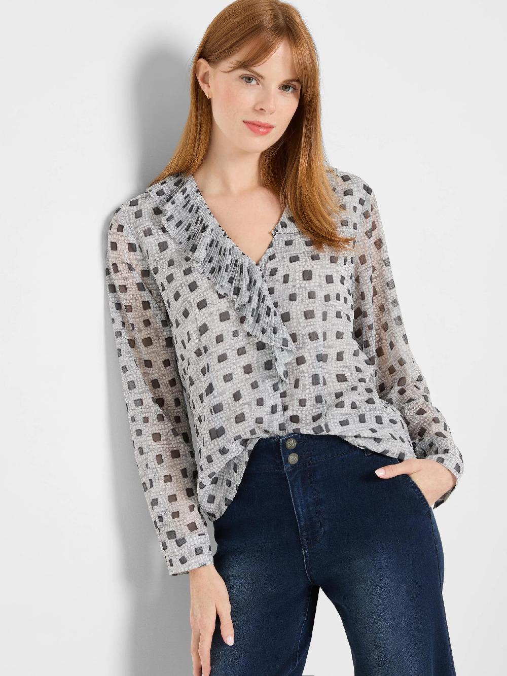 nic zoe Dotty Squares Ruffle Top