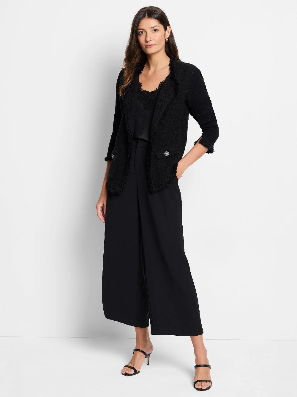 Nic Zoe Fringe Mix Knit Pocket Jacket