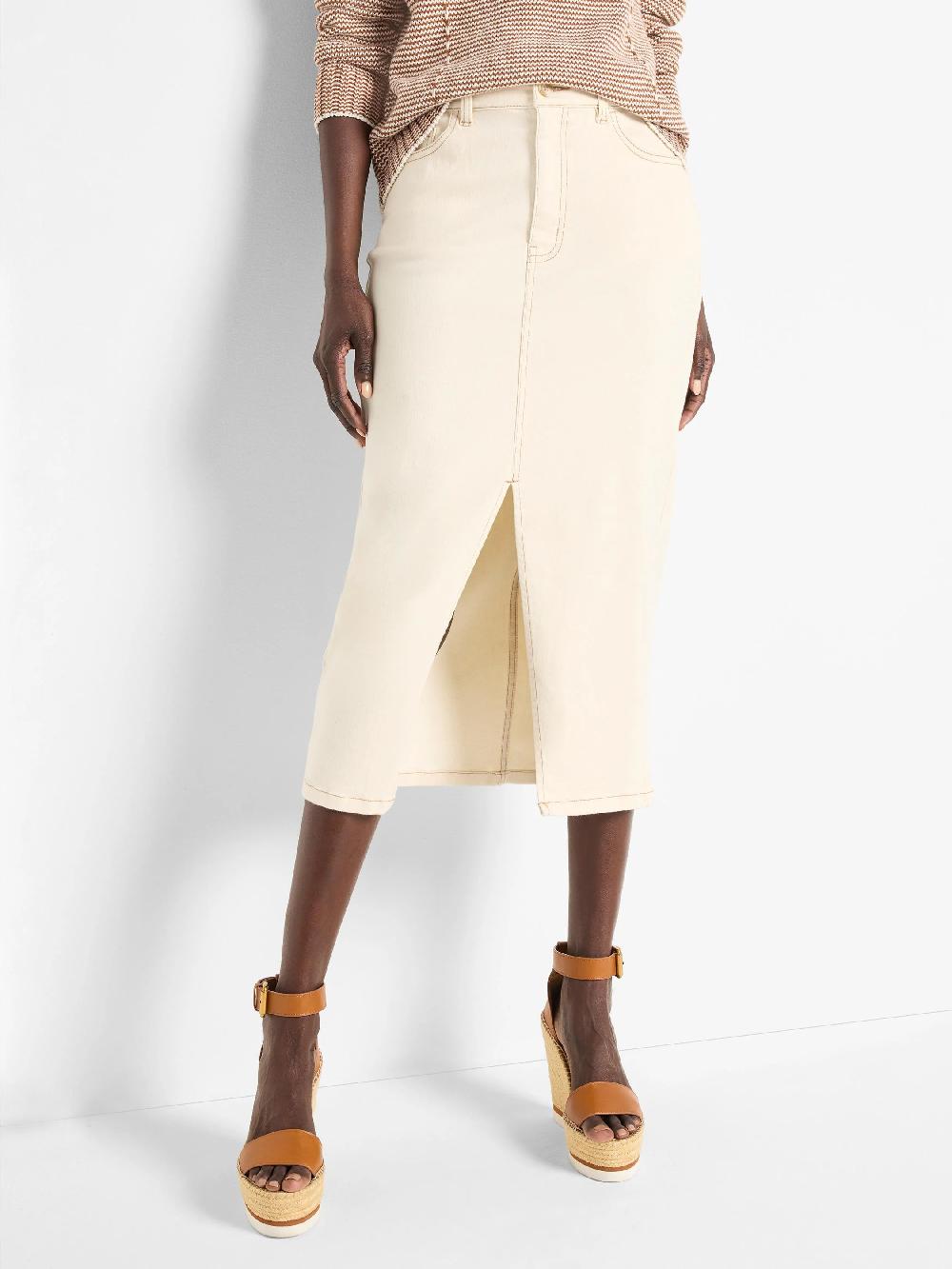 nic zoe Front Slit Denim Midi Skirt