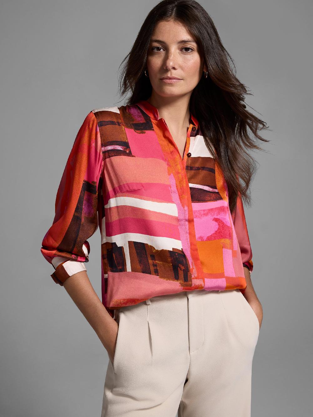 nic zoe Gold Label Artful Blocks Glossy Blouse