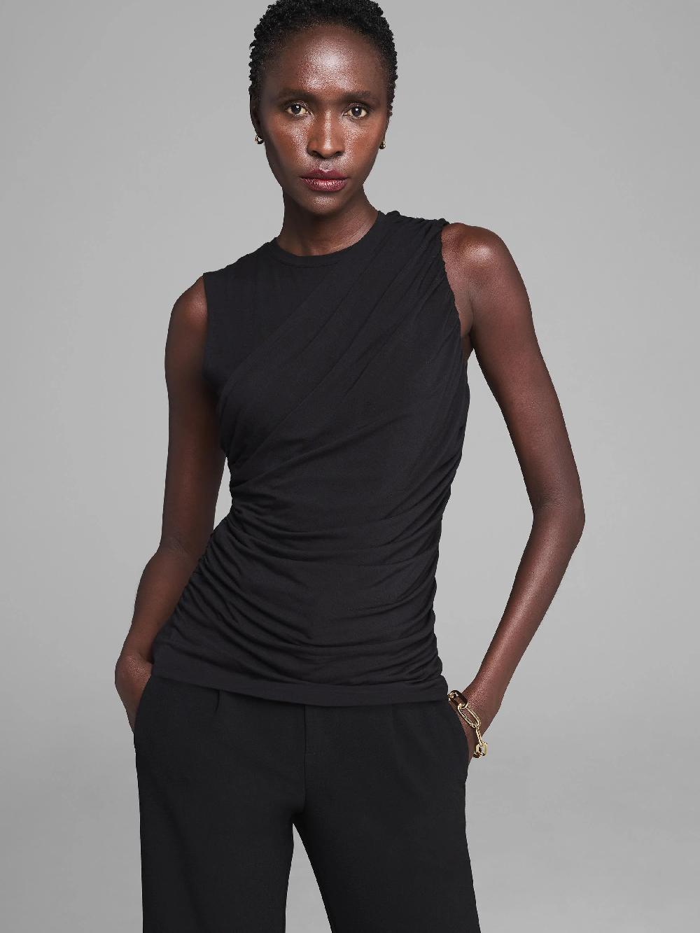 nic zoe Gold Label Dramatically Draped Jersey Tank