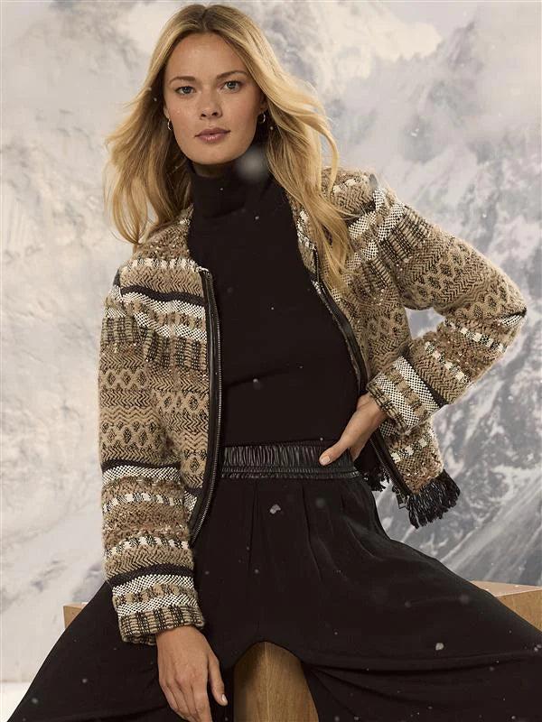 nic zoe Gold Label Knit Weaving Trimmed Jacket