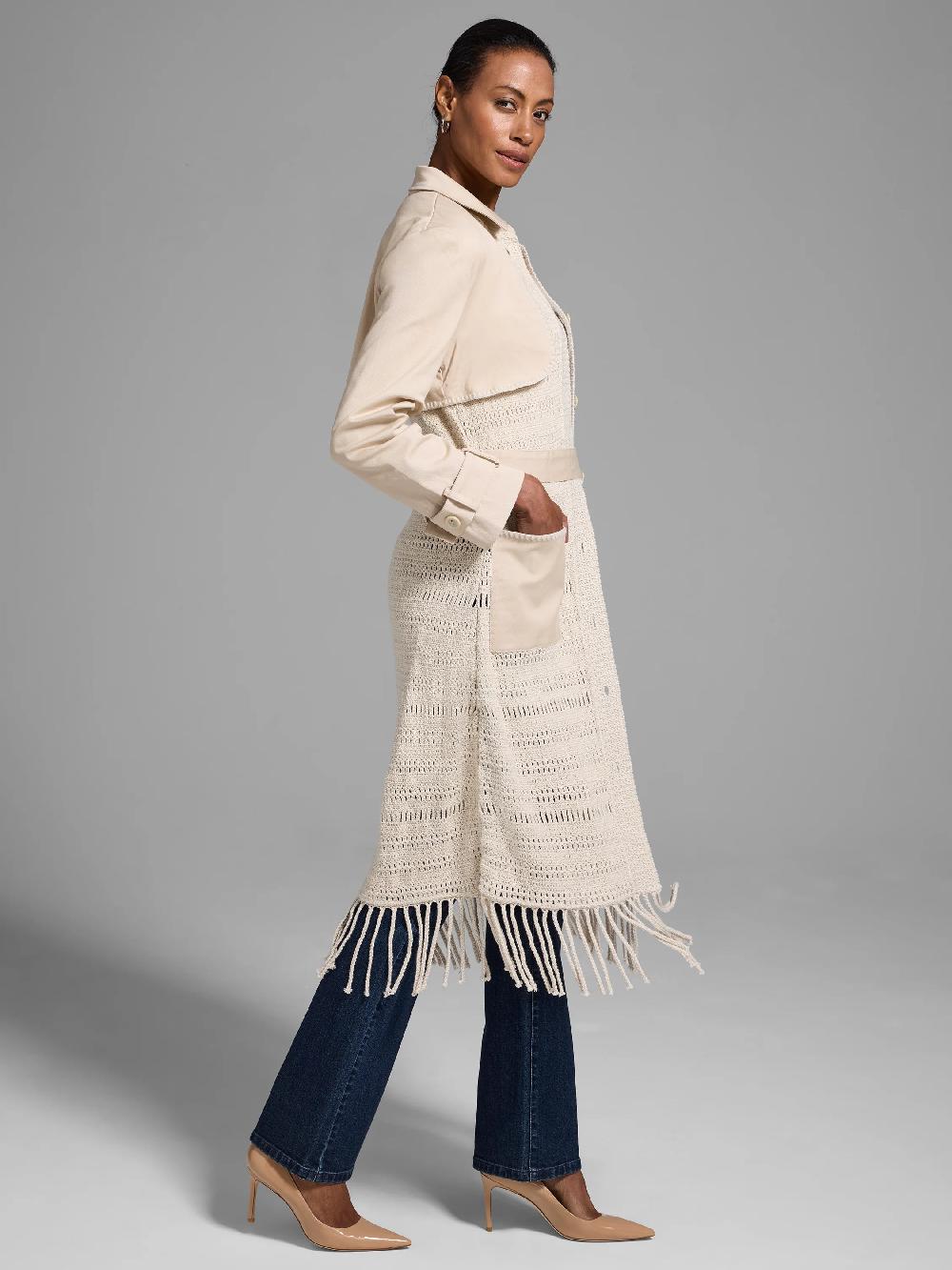 Nic Zoe Gold Label Mixed Media Fringe Knit Jacket