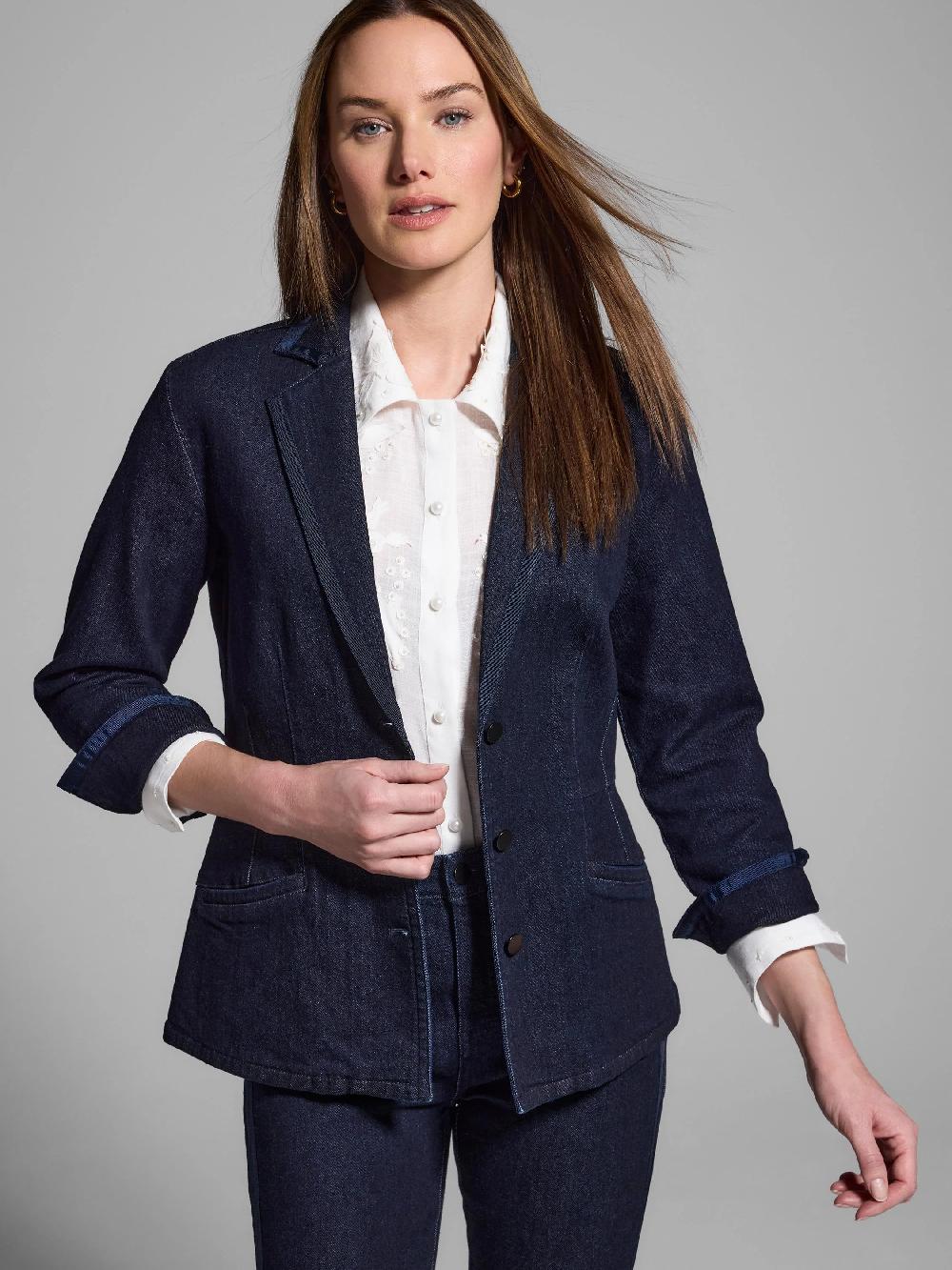 nic zoe Gold Label Ribbon Trim Denim Blazer