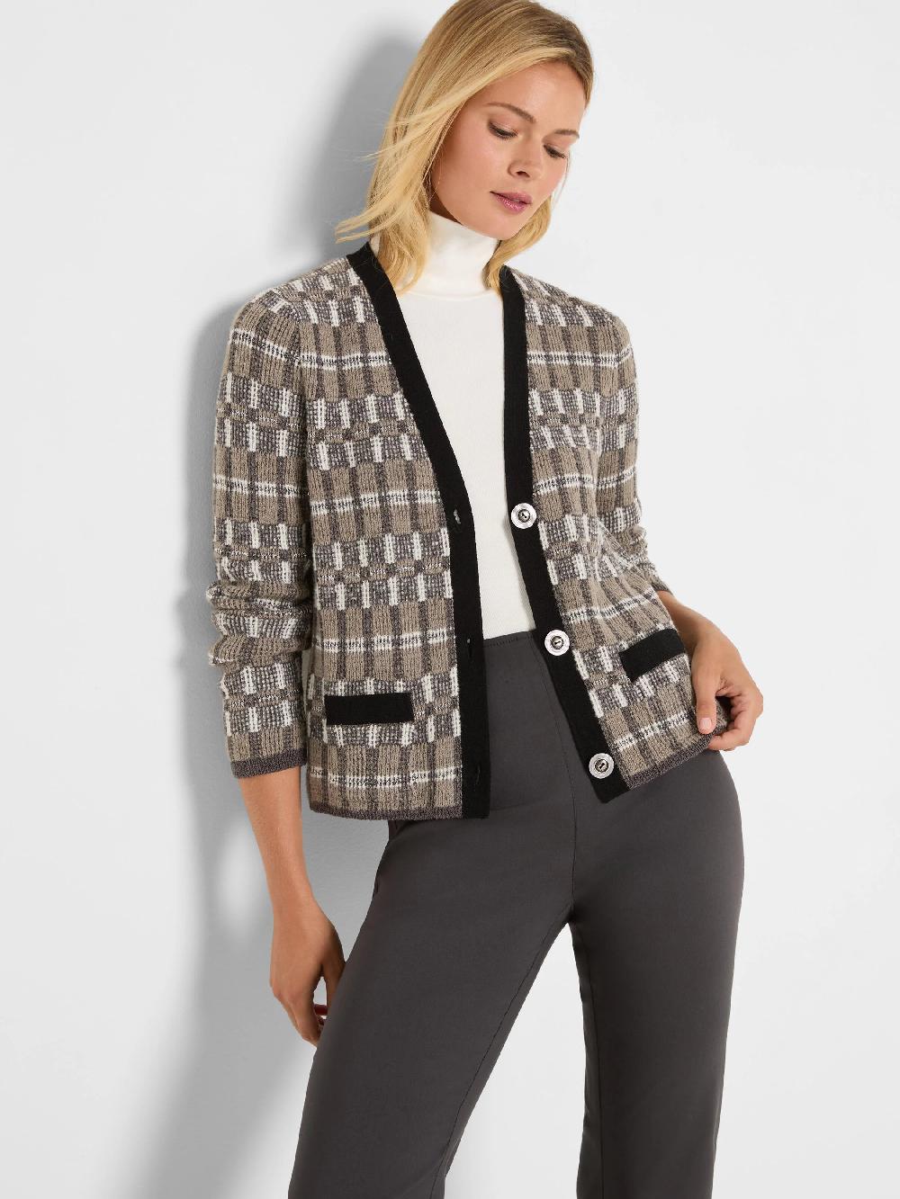 nic zoe Grid Mix Sweater Cardigan