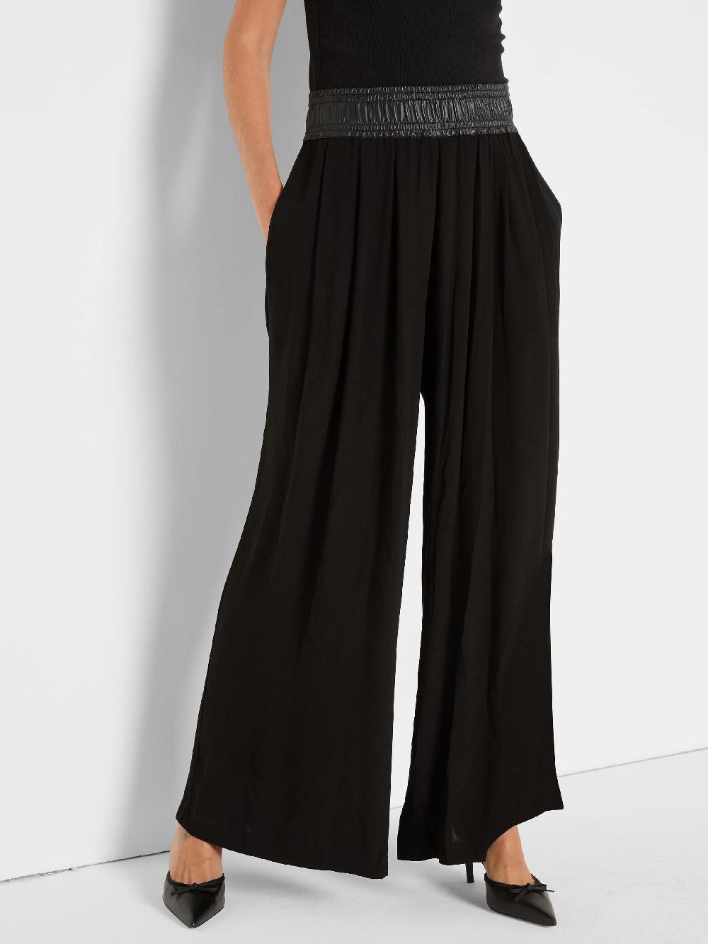 nic zoe Iconic Faux Leather Waistband Palazzo Pant