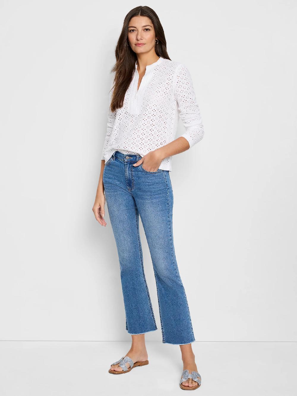 Nic Zoe Knit Eyelet Split Neck Top