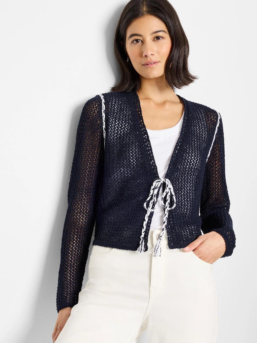 nic zoe Mesh Tie Cardigan