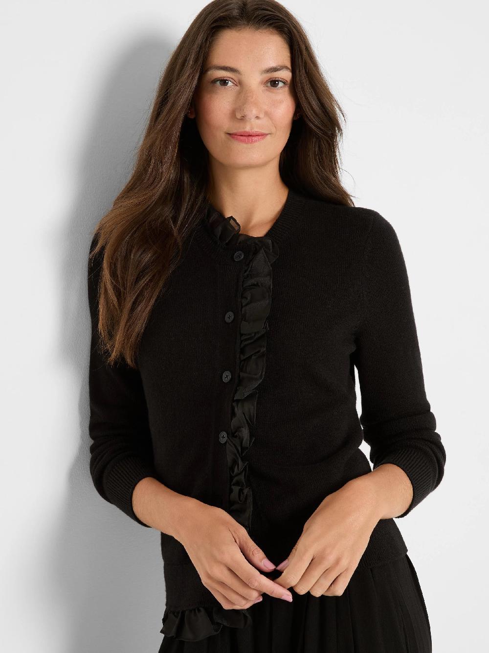 nic zoe Mixed Media Ruffle Cardigan