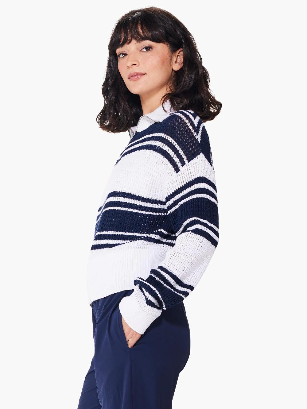 Nic Zoe Mixed Stripe Zip Front Sweater Jacket