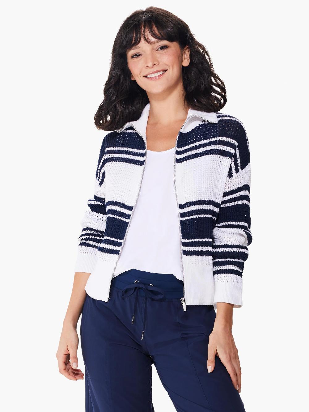 nic zoe Mixed Stripe Zip Front Sweater Jacket