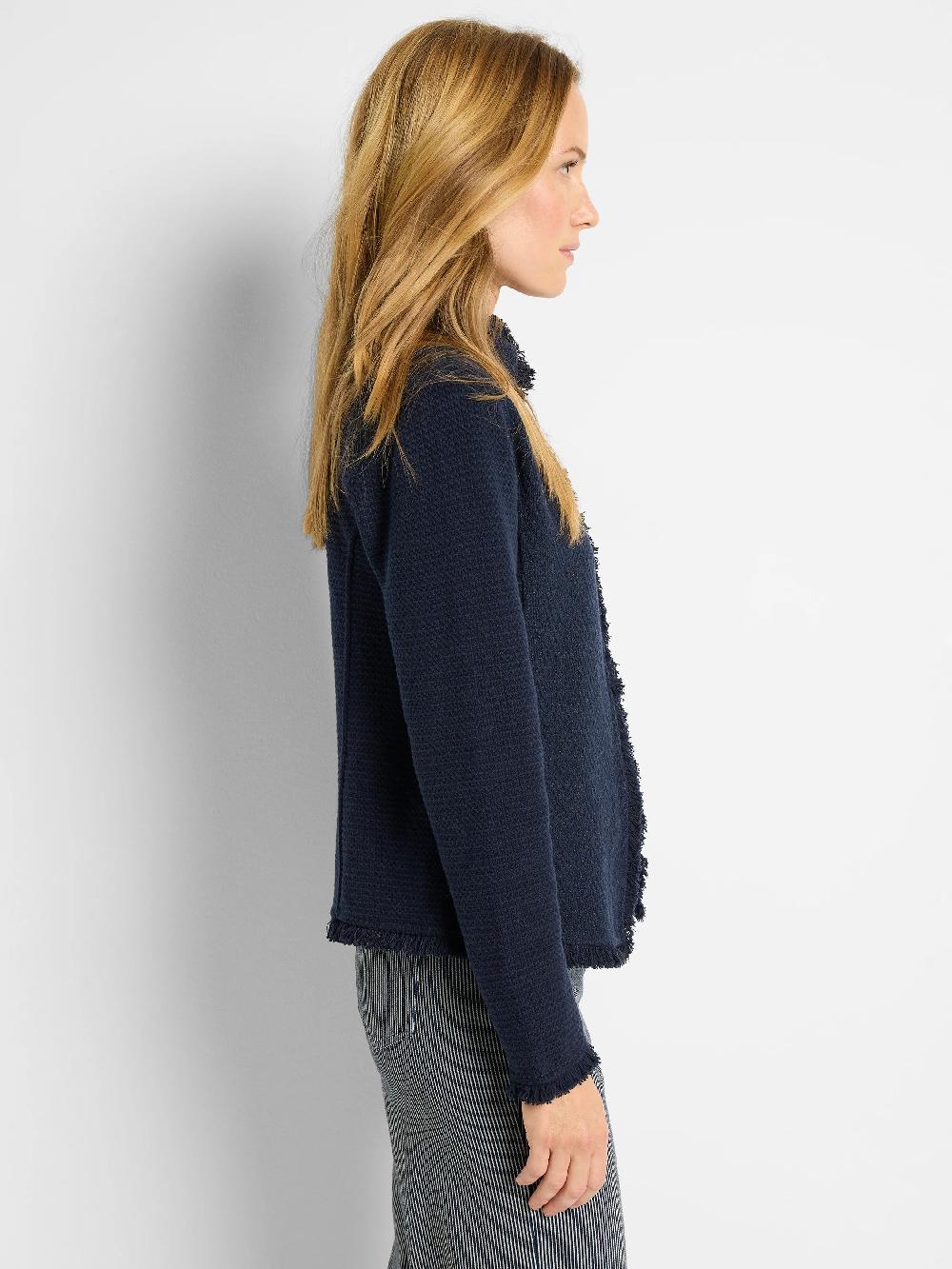 Nic Zoe Notch Collar Fringe Mix Knit Jacket