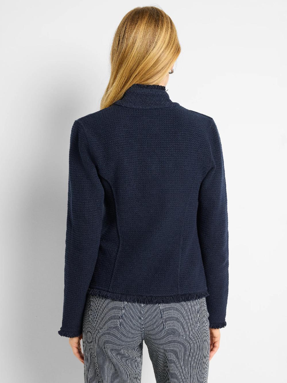 Nic Zoe Notch Collar Fringe Mix Knit Jacket