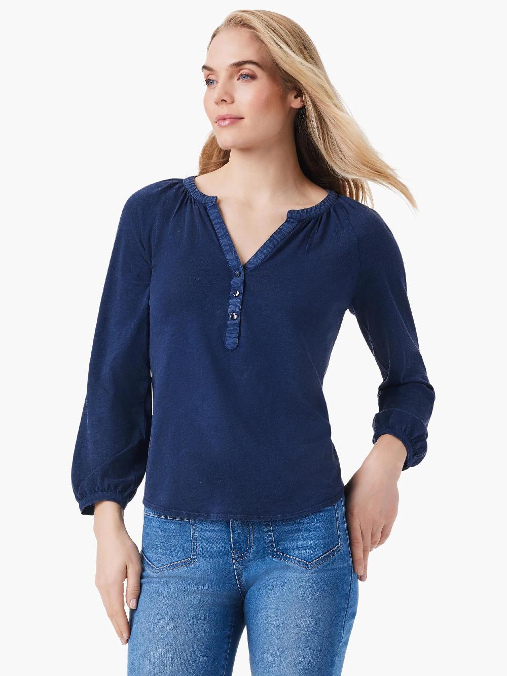 nic zoe NZT 3/4 Sleeve Split Neck Top