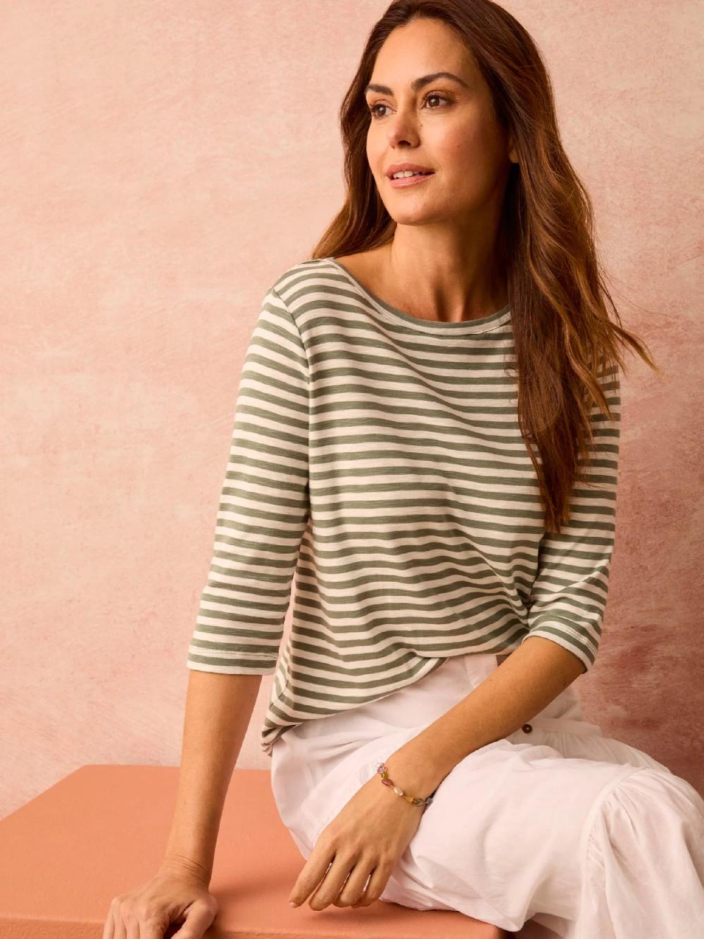 nic zoe NZT 3/4 Sleeve Stripe Boat Tee