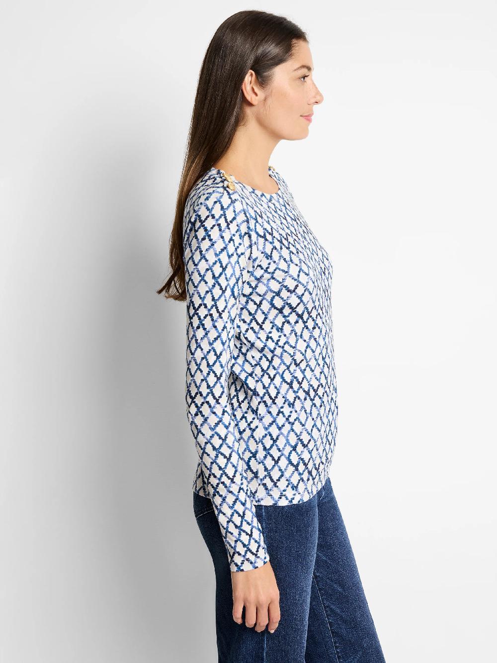 Nic Zoe NZT Denim Diamonds Button Shoulder Top