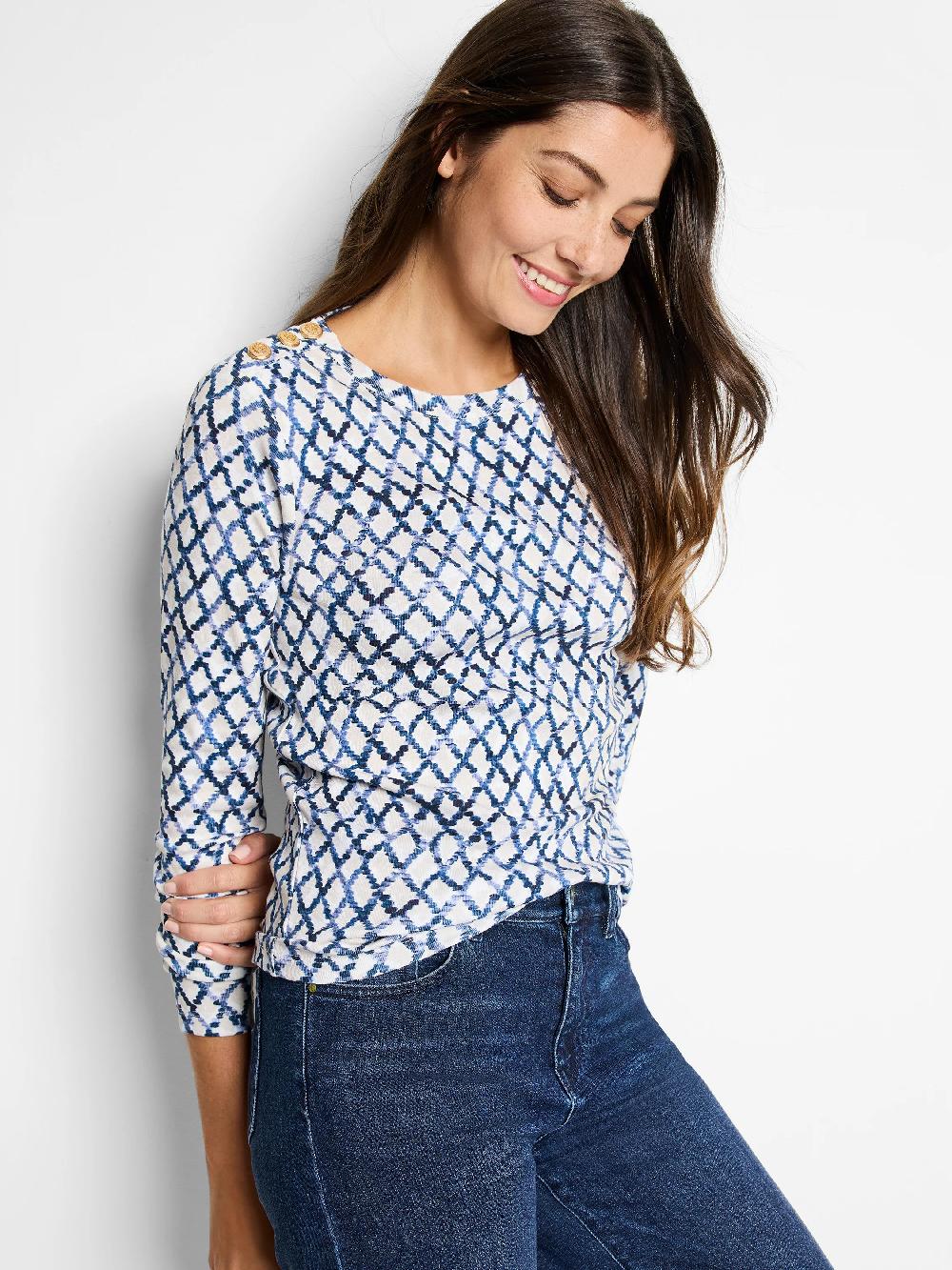 nic zoe NZT Denim Diamonds Button Shoulder Top