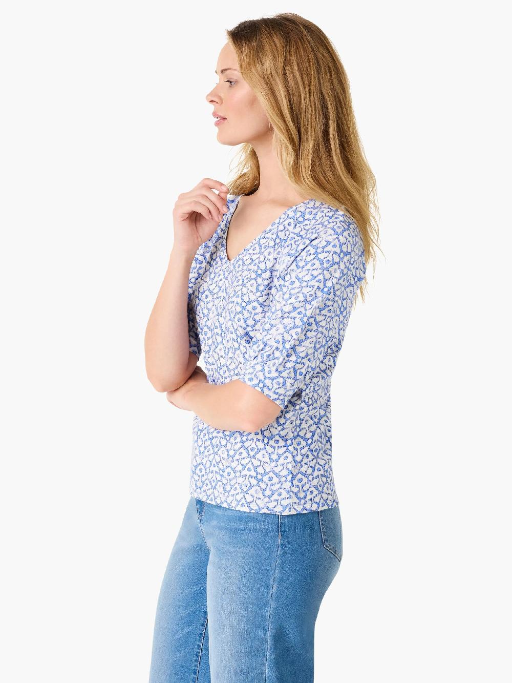 Nic Zoe NZT Dotty Ikat Elbow Sleeve V-Neck Tee