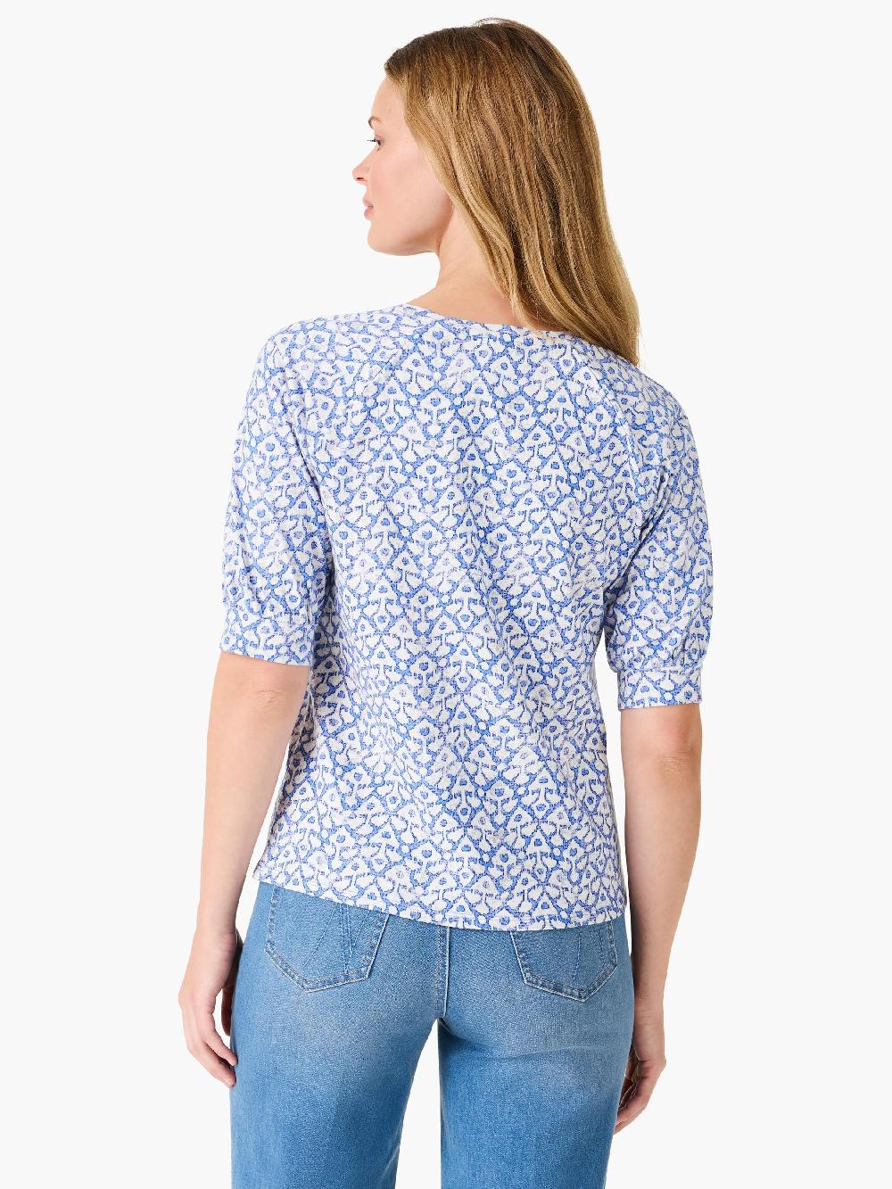 Nic Zoe NZT Dotty Ikat Elbow Sleeve V-Neck Tee