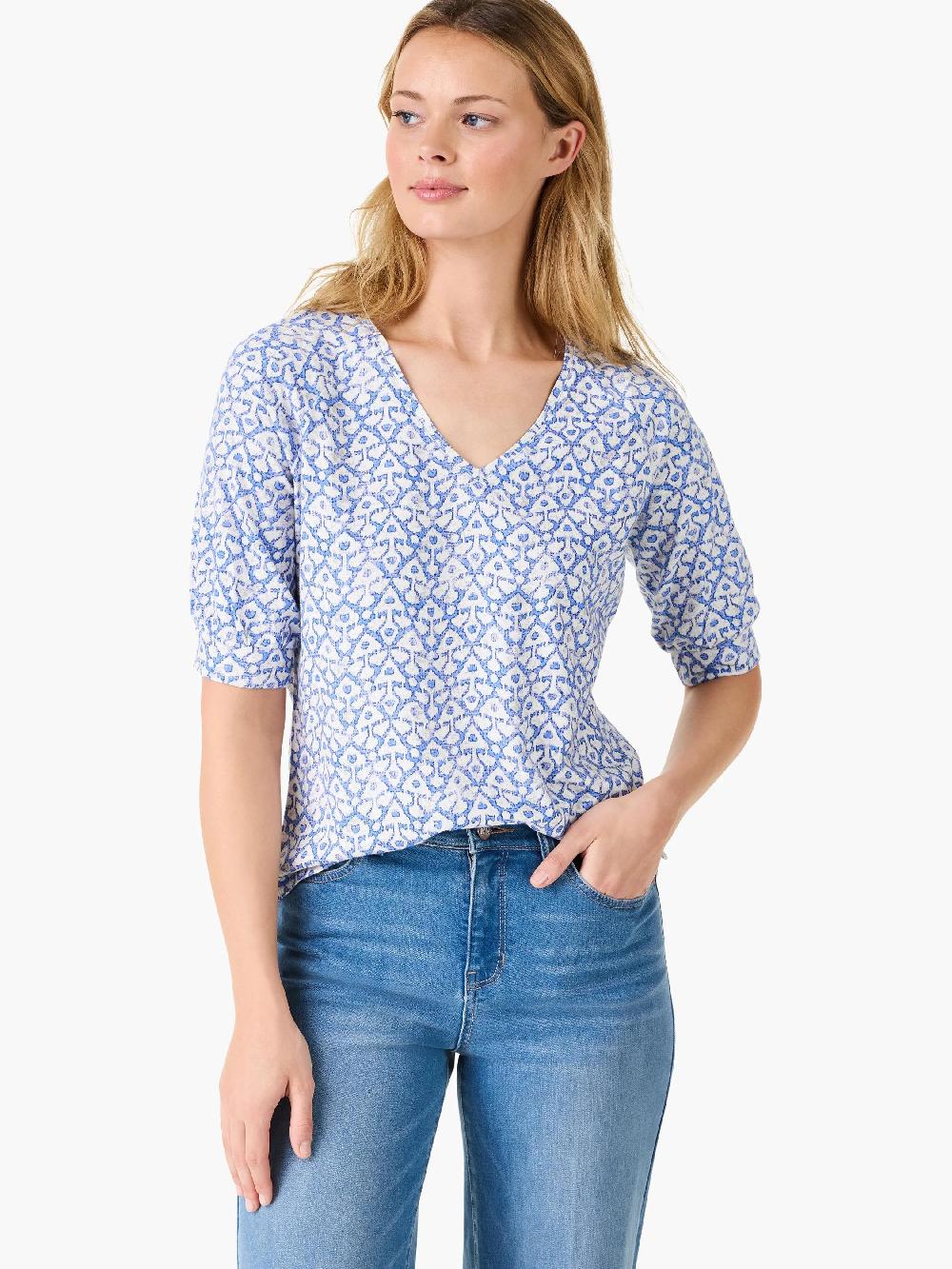 nic zoe NZT Dotty Ikat Elbow Sleeve V-Neck Tee