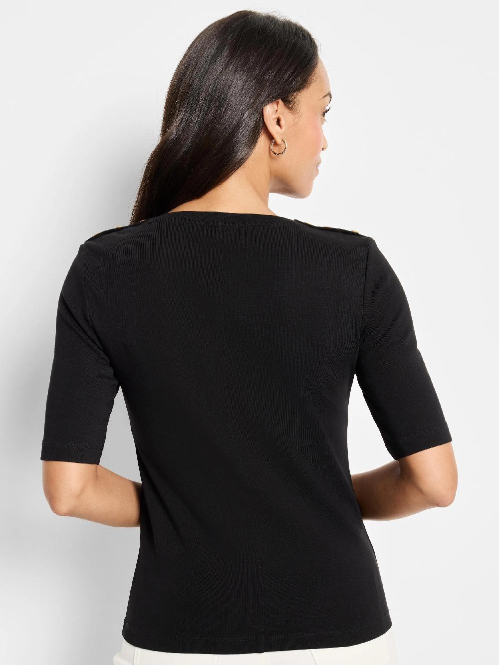 Nic Zoe NZT Elbow Sleeve Button Shoulder Top