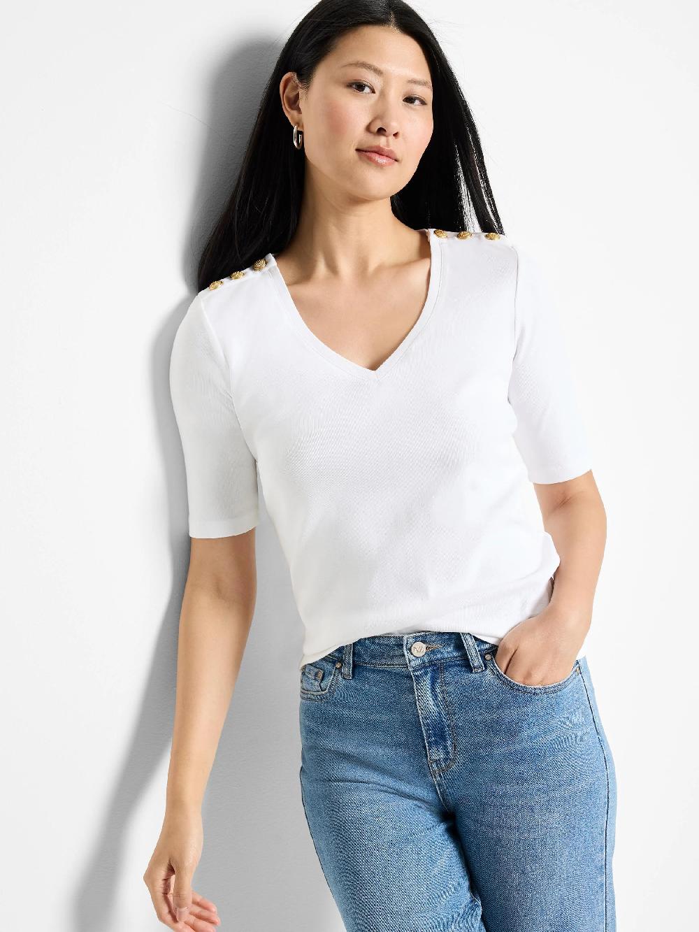 Nic Zoe NZT Elbow Sleeve Button Shoulder Top